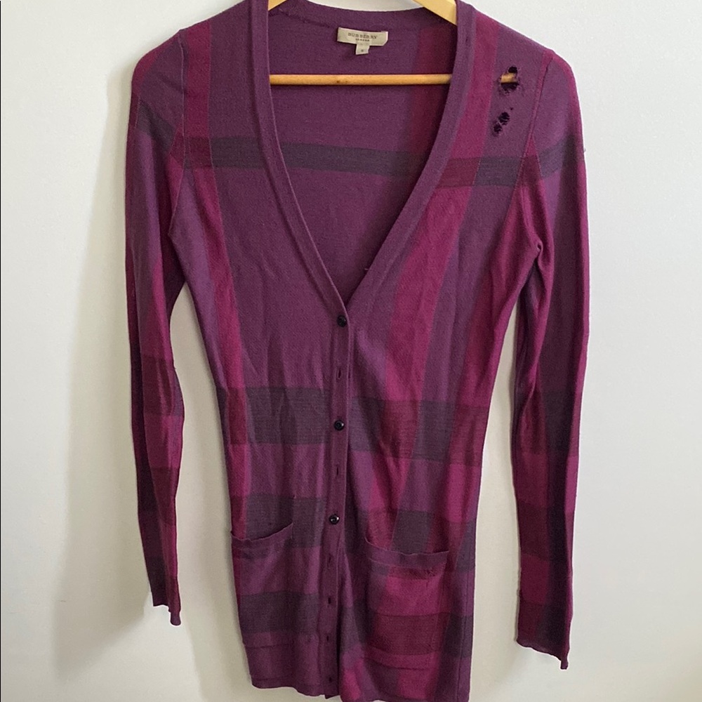 Women's Burberry Purple Cardigan Sweater Small